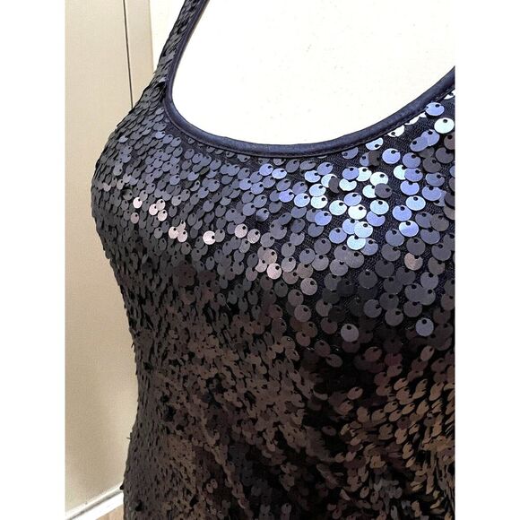 Express Women's Navy Blue Sequins, Stretchy, Tank Top, Scoop Neck, Wide Strap, S - Picture 4 of 4